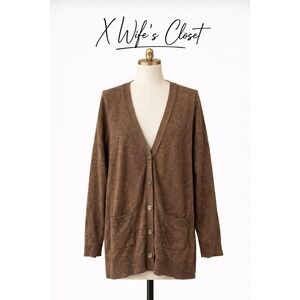 Banana Republic Cardigan V-Neck Sweater Brown Marled Button Front Size Large